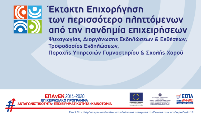 Δωρεάν κεφάλαιο κίνησης λόγω κορωνοϊού σε πληττόμενες επιχειρήσεις ψυχαγωγίας, διοργάνωσης εκδηλώσεων και εκθέσεων, τροφοδοσίας εκδηλώσεων, παροχής υπηρεσιών γυμναστήριου και σχολής χορού